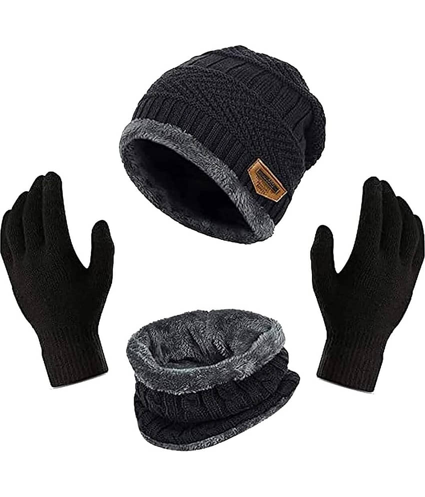 Alamos Black Woollen Women's Cap ( Pack of 2 )