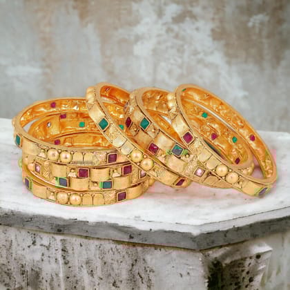 Matte Gold Plated Festive Bangle Pack of 6 for Women and Girls