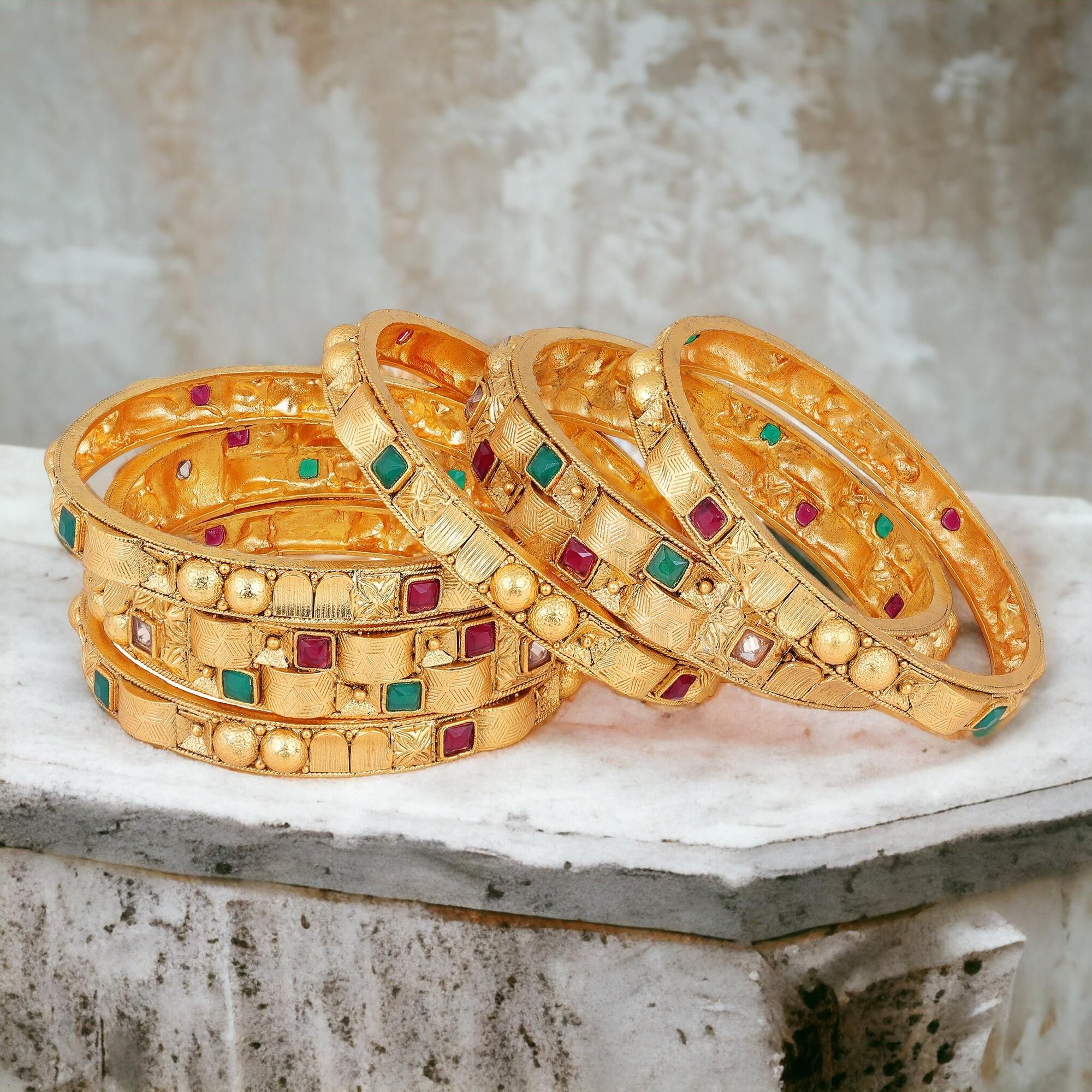 Matte Gold Plated Festive Bangle Pack of 6 for Women and Girls
