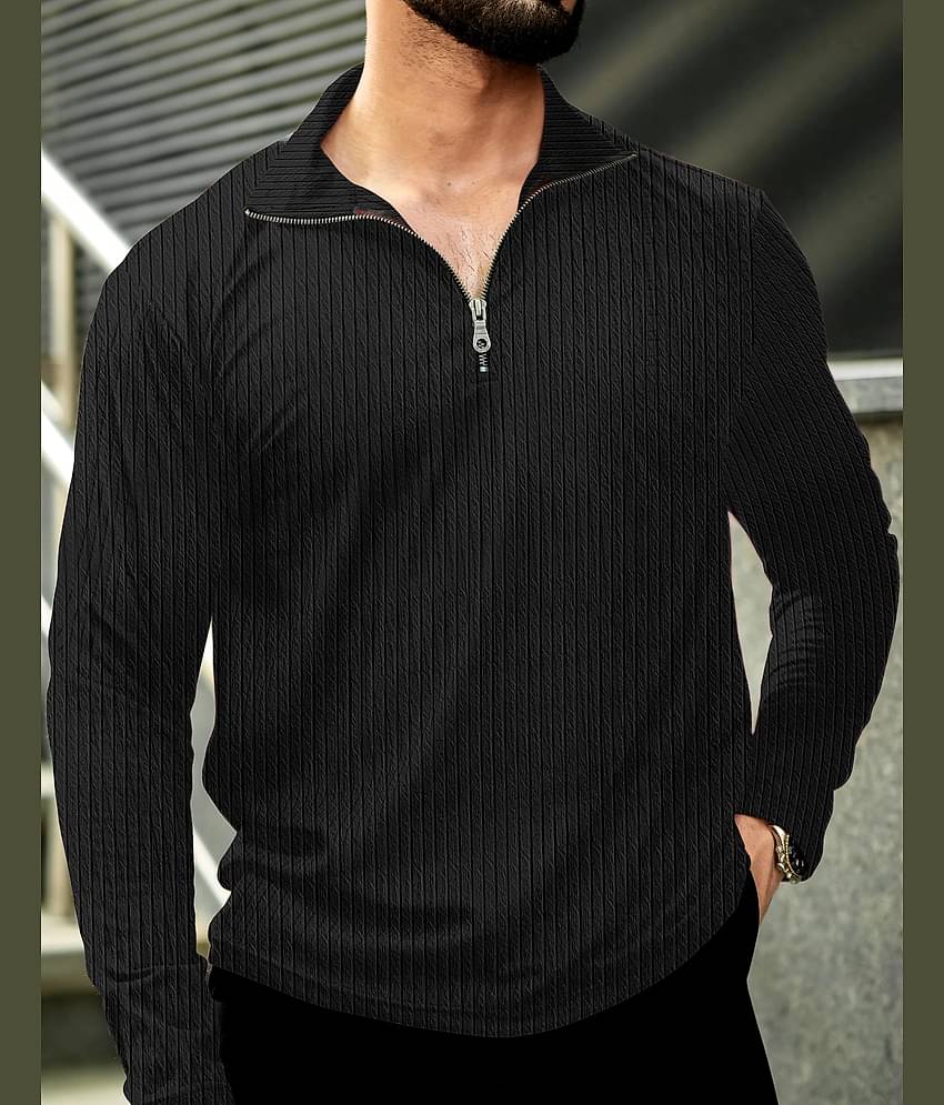 KAJARU Men Polyester Regular Fit Popcorn Textured Polo T Shirt ( Blue )