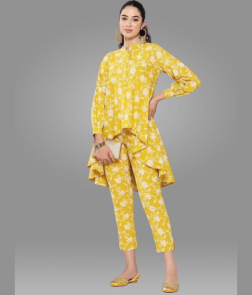 Janasya - Mustard High Low Hemline Cotton Women's Stitched Salwar Suit ( Pack of 1 )