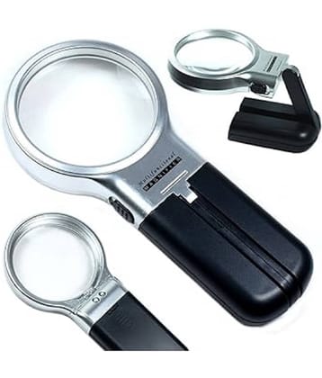 Multifunctional 3-In-1 Hand-Held Folding Lighted High-Powered Magnifier Glass With 3X Zoom & 2 LED Lights