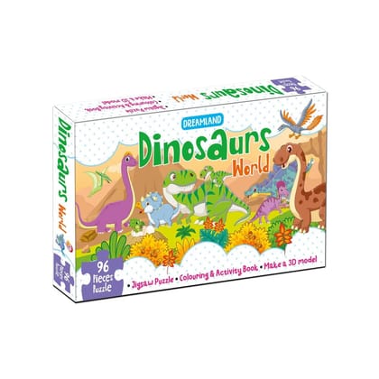 Dinosaurs World Jigsaw Puzzle for Kids – 96 Pcs | With Colouring & Activity Book and 3D Model Dinosaurs World Jigsaw Puzzle for Kids – 96 Pcs | With Colouring & Activity Book and 3D Model