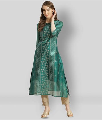 Juniper - Green Chanderi Women's A-line Kurti ( Pack of 1 )