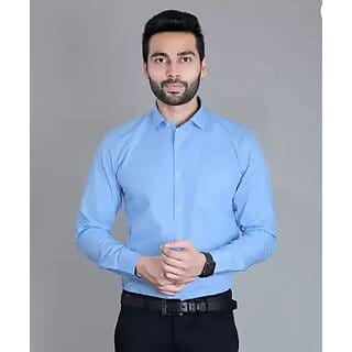 Baleshwar Men Sky Blue Solid Formal Shirt (Pack of 1 )