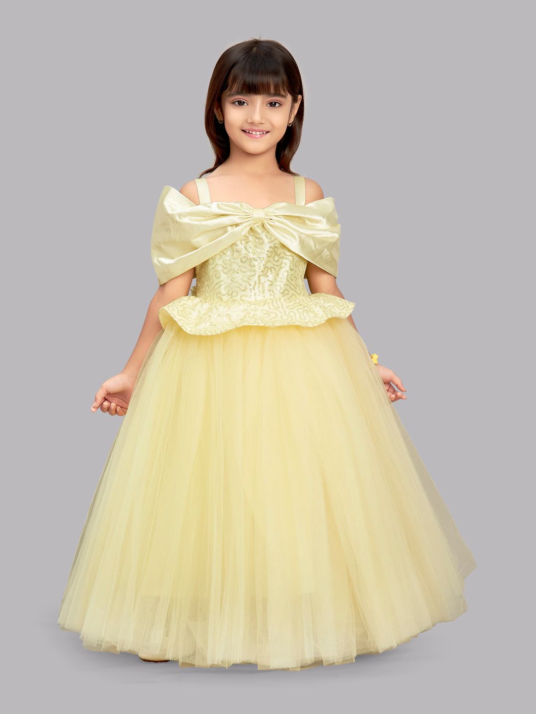 Yellow Sequins  Bow Gown-11-12Y / Yellow