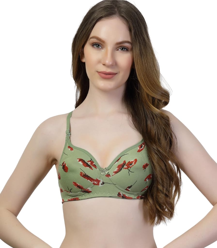 ADORNSTAR Women's Cotton Padded Floral Print Non-Wired Full Coverage Bra