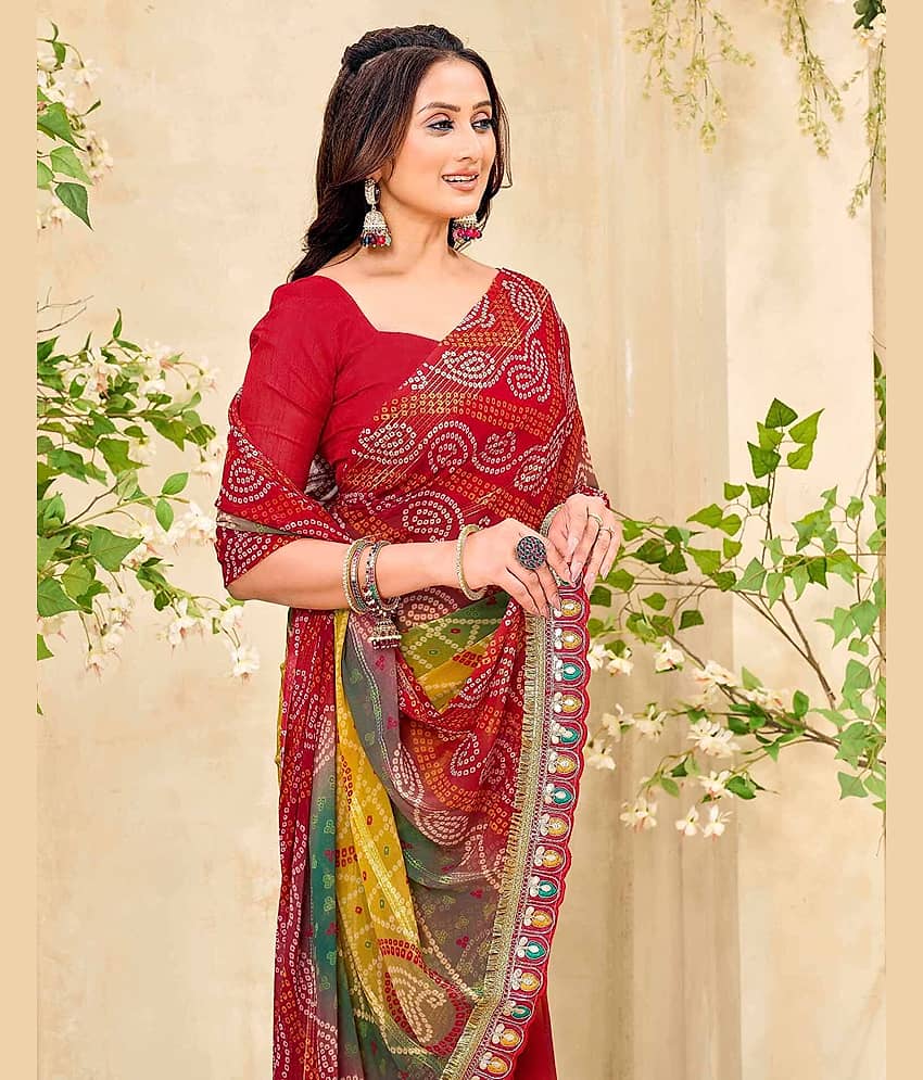 Samah Georgette Printed Bandhani Sarees With Unstitched Blouse Piece ( Multicolor )