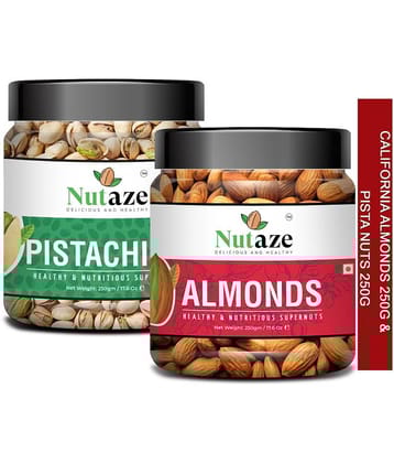 Nutaze Combo of California Almonds Badam Giri 250g & Premium Pistachios 250g| 100% Natural