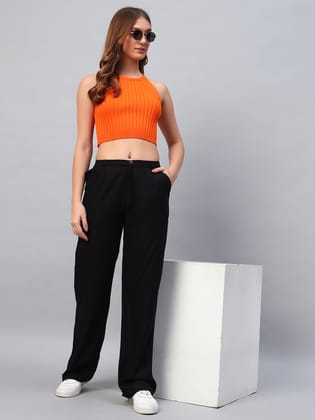 Linen Pleated Black Pants-XS