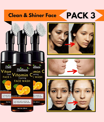Phillauri Brightening Vitamin C Foaming Face Wash with Built-In Face Brush - (150 ML) Pack of 3