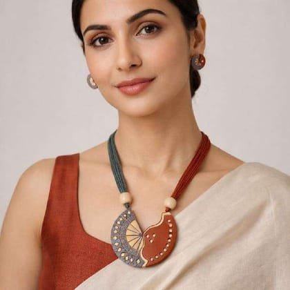 Gray and Merun Terracotta Adjustable Necklace Womens Comfort Wear Terracotta Jewelry