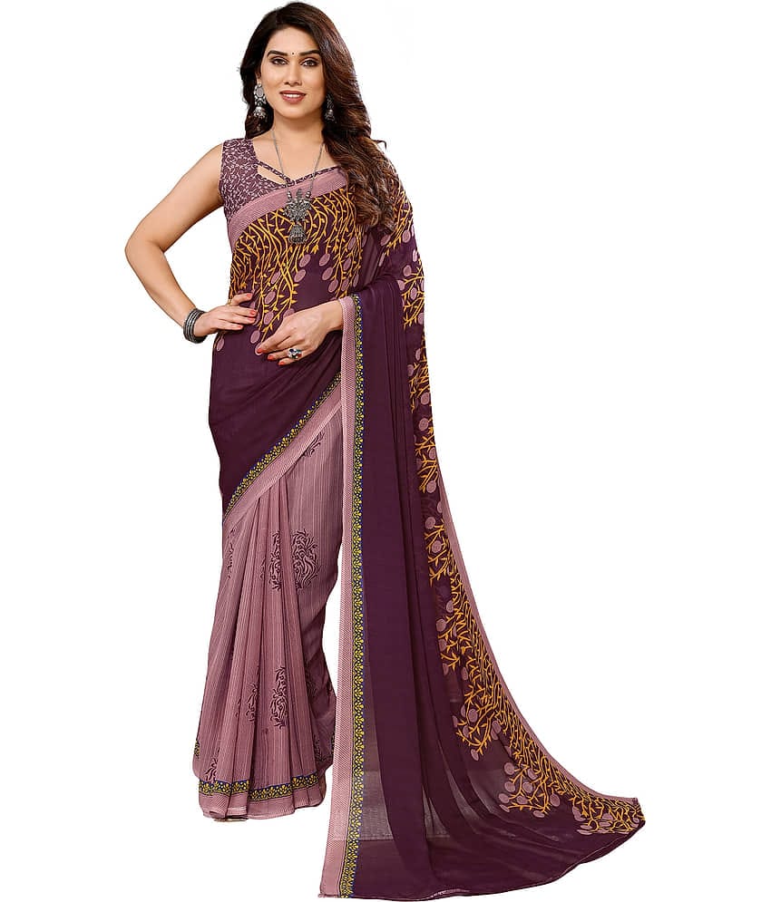 Anand Georgette Printed Saree With Unstitched Blouse Piece ( Purple )