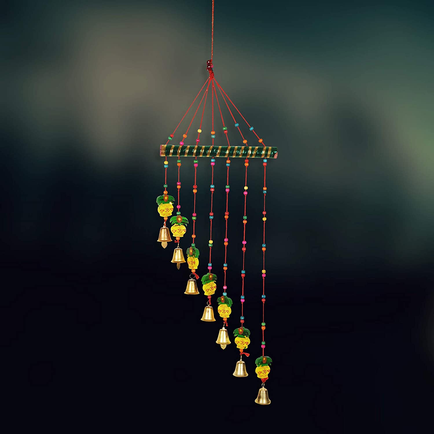 DreamKraft Kalash Design Wooden Hanging Windchime (77 cm, Multicolor)