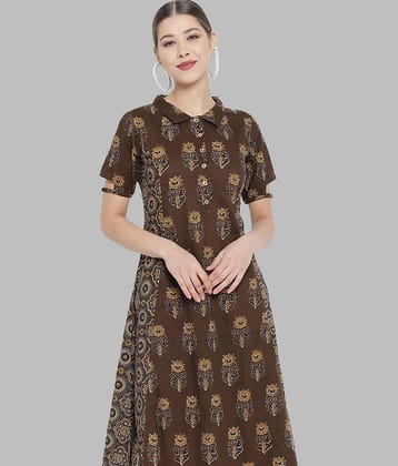 Yash Gallery - Brown Cotton Women's A-line Kurti ( Pack of 1 )
