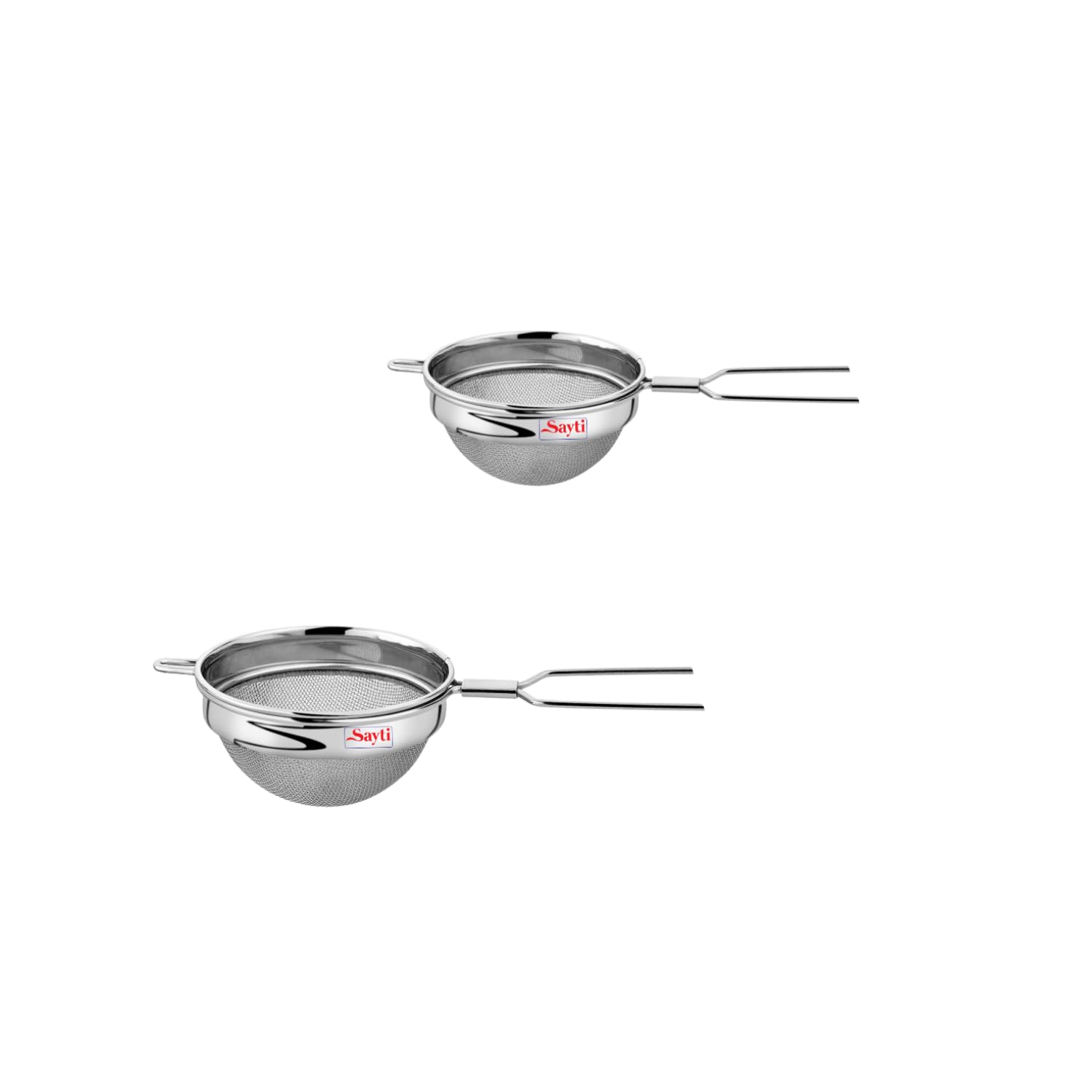 RK Sayti Stainless Steel Round Strainer, 304 Grade Double Mesh, Premium Polish, Pack of 2 (Medium and Large)