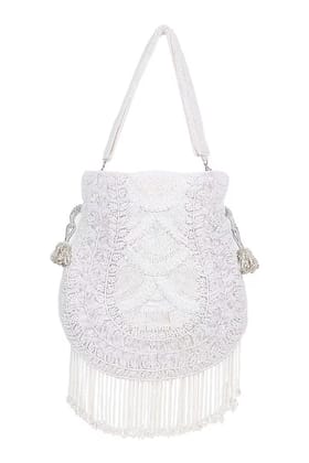 White Velvet Cutdana Embroidered Potli White Velvet Cutdana Embroidered Potli