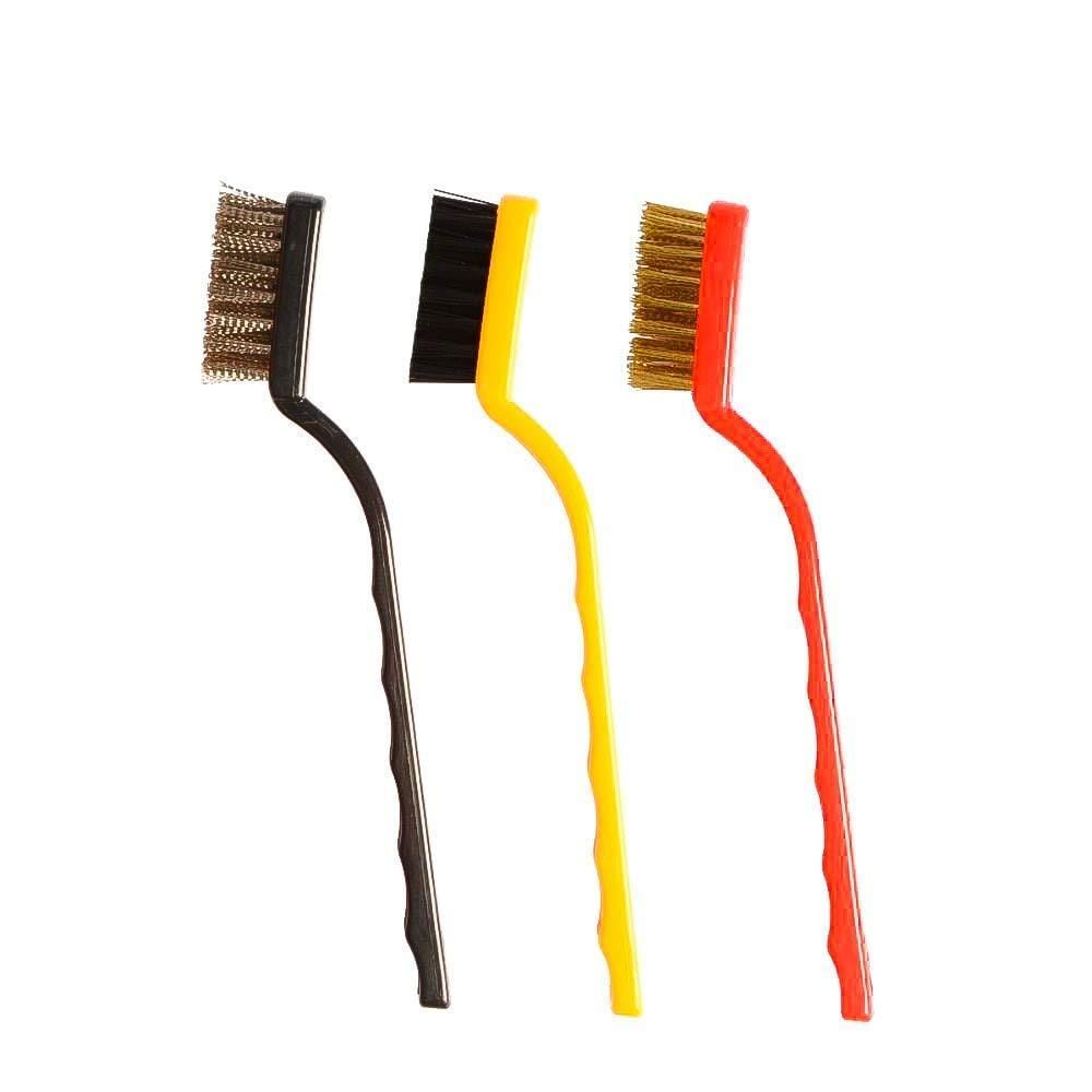 3-Piece Wire Brush Set (Nylon, Brass & Stainless Steel) for Rust, Grout & Stove Cleaning