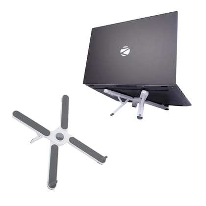 ZEBRONICS NS1200 Laptop Stand with X Foldable Design, 7 Adjustable Levels, Anti-Slip Silicone Rubber Pads, Supports up to 17-inch Laptop Sizes, 5kg Max. Weight, Ergonomic Design