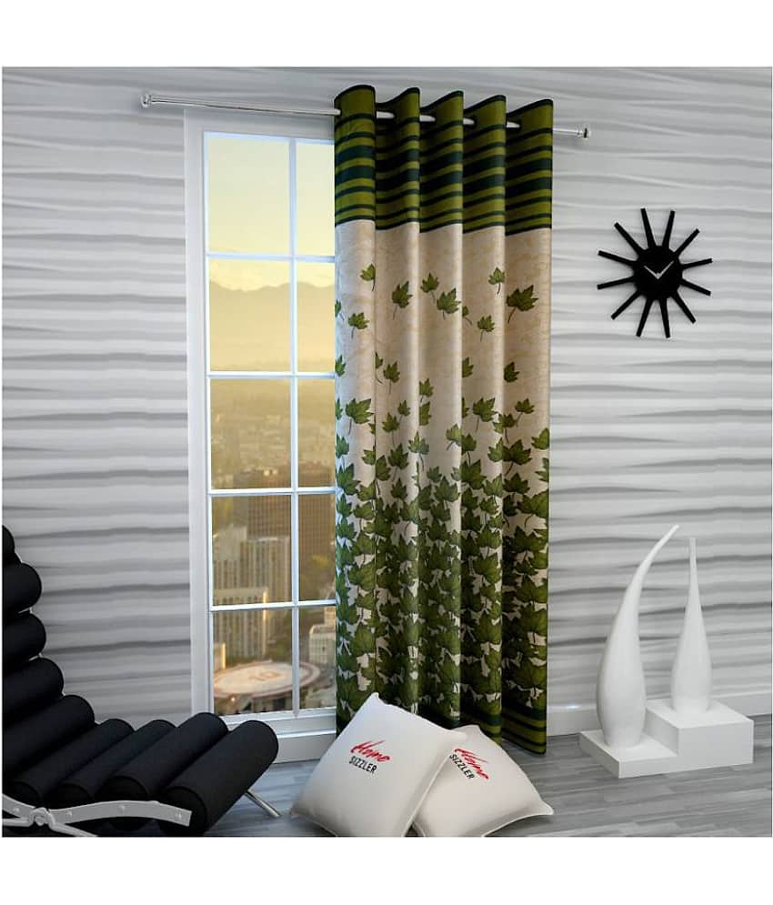 Home Sizzler Single Door Semi-Transparent Eyelet Polyester Curtains Green