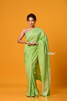 Param Sundari ~ Golden Earth ~ Munga Silk Saree in Fern Green with Subtle Stripes