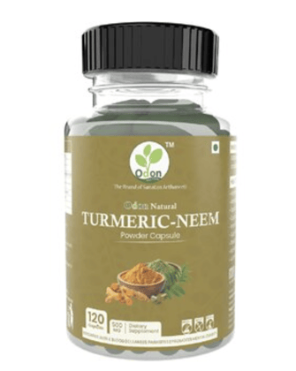 ODON NATURALS Turmeric Neem Powder Capsules - 120 Count | Herbal Supplement for Liver & Blood Detox, Parasite Cleanse & Mental Clarity | Daily Wellness Capsules for Men & Women
