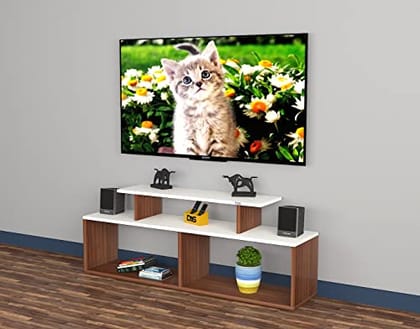 DAS Vidal Engineered Wood Free Standing TV Unit Stand Classic Walnut & Frosty White Finish- for Up to 55" Screen