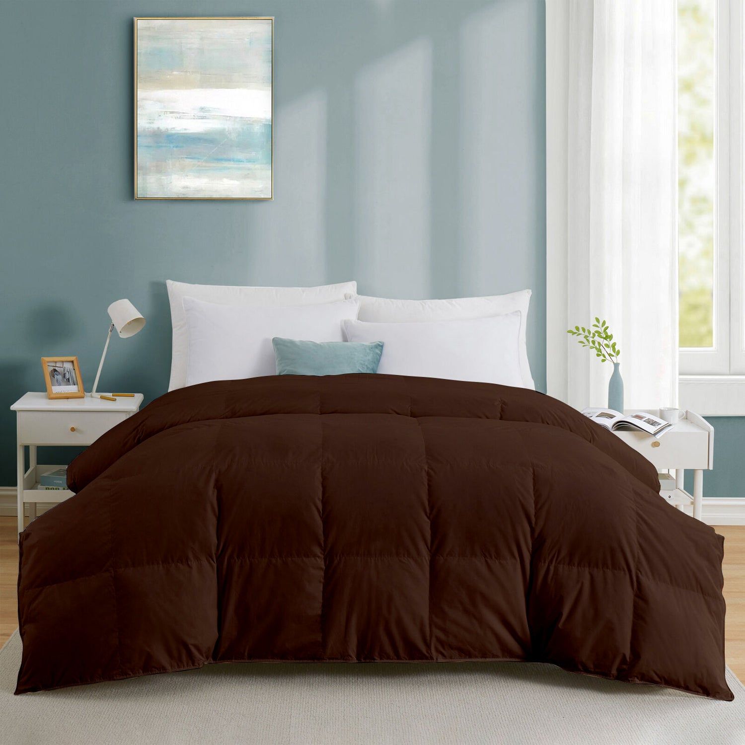 Razzai Down Alternative Soft Quilted 300 GSM All Weather Comforter |Chocolate Brown |Microfibre, lightweight-Single / Chocolate Brown
