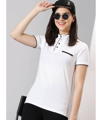AUSK Women Cotton Blend Solid Regular Fit Mandarin Collar T-Shirt ( White )