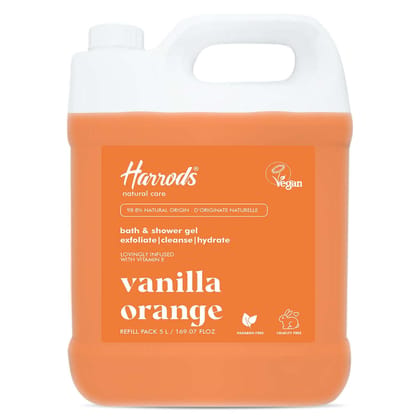 Harrods Vanilla Orange Body Wash Refill Pack 5L | Liquid Soap For Body Wash | Shower Gel Refill Pack | Moisturises Dry Skin | Gentle Skin Cleanser | 100% Natural Fresh Harrods Vanilla Orange Body Wash Refill Pack 5L | Liquid Soap For Body Wash | Shower G