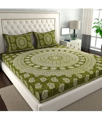 Cosito Cotton 1 Double Bedsheet with 2 Pillow Covers ( Green )