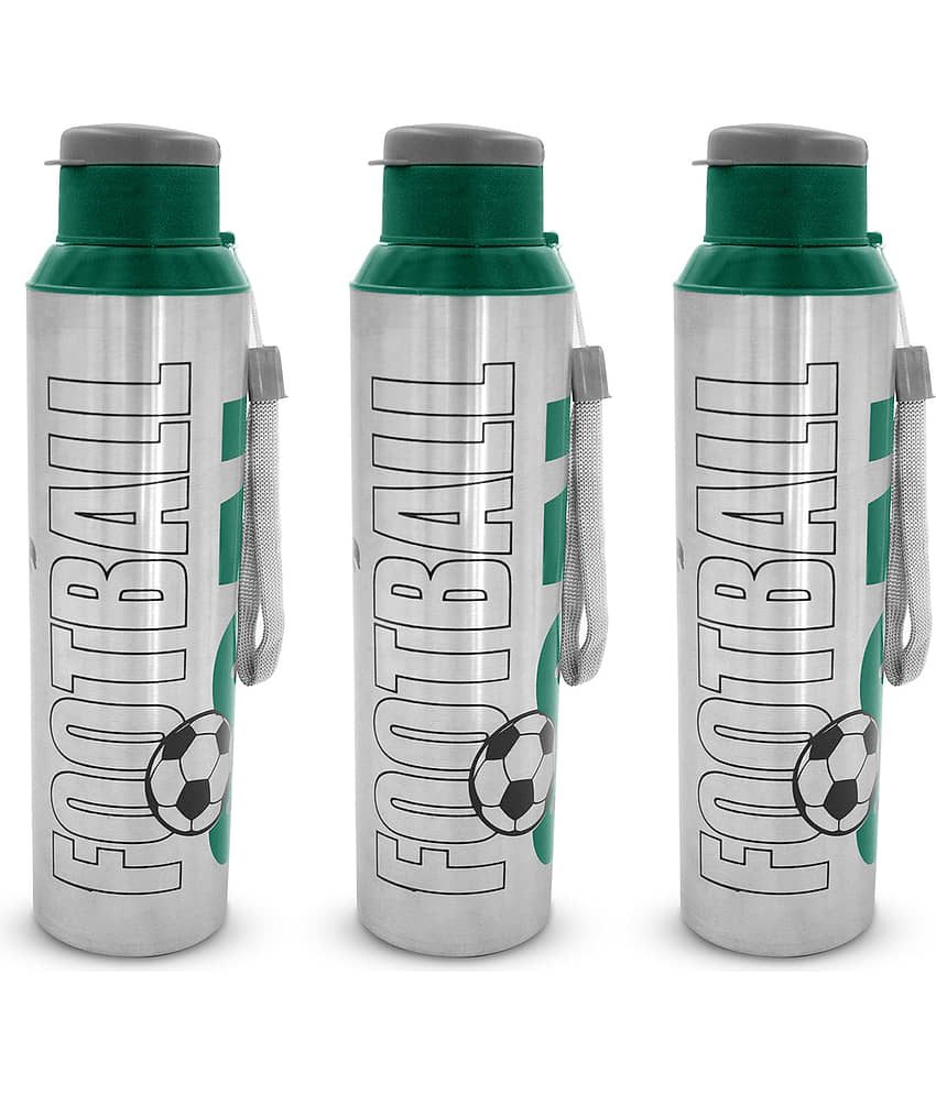 Dhara Stainless Steel Breeze 900 Green Stainless Steel Fridge Water Bottle 850 mL ( Set of 3 )