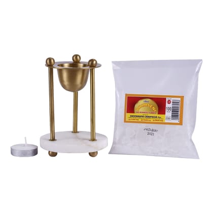 PNC-Pavitram Nature Care Presents Camphor LAMP Stand Stone Base Set of 1 with 100gms Camphor Packet and Tea Candle