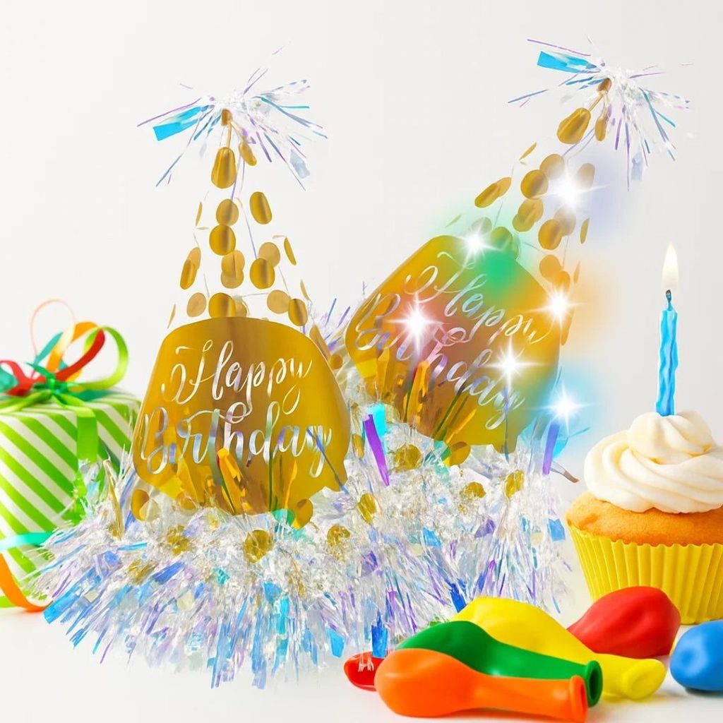 Light Up LED Birthday Cap with White & Gold Polka Dot - 1PC - Party and Festive Needs | Buy online on ZillyBuy