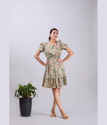 Amarasha Women Crepe Printed Fit & Flare Dress ( Olive )