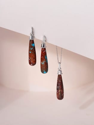Natural Turquoise & White Zircon Silver Jewellery Set