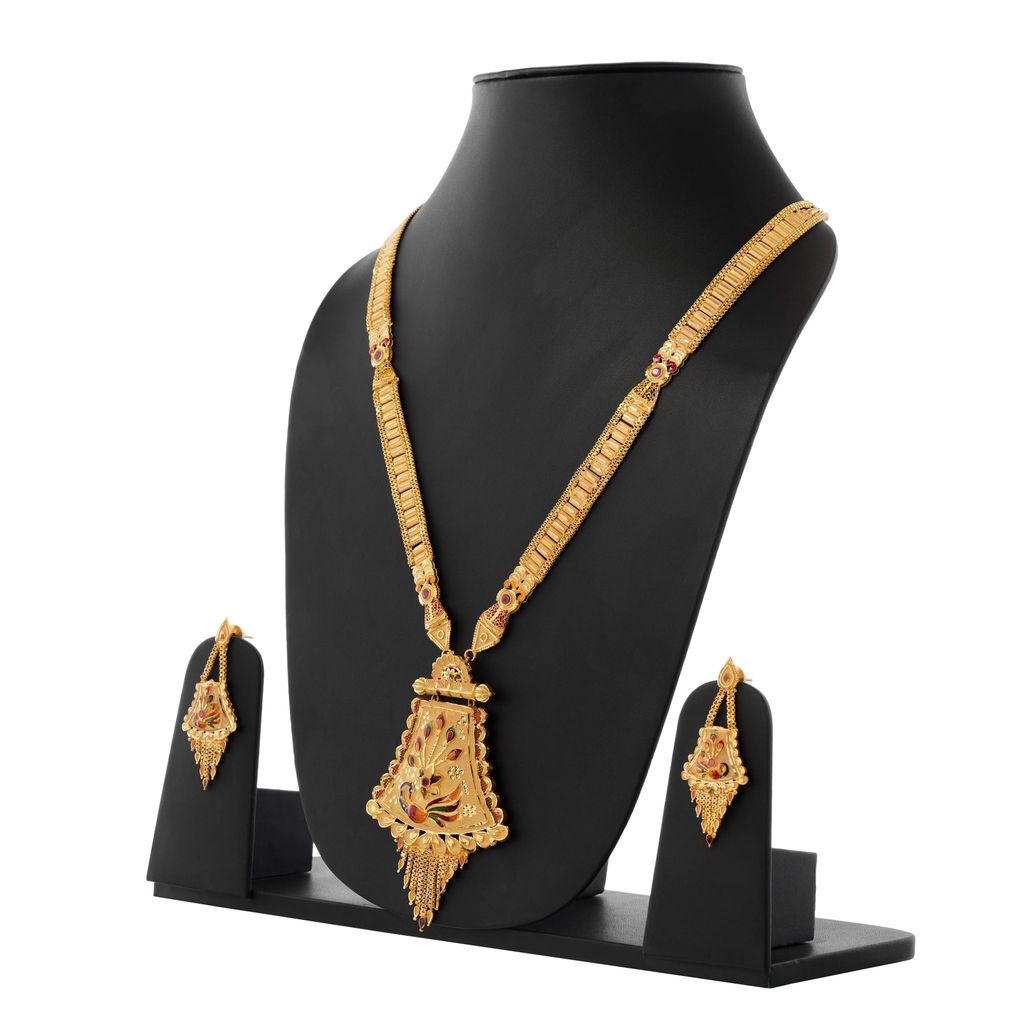 Gold-Plated Peacock Necklace Set with Earrings for Women