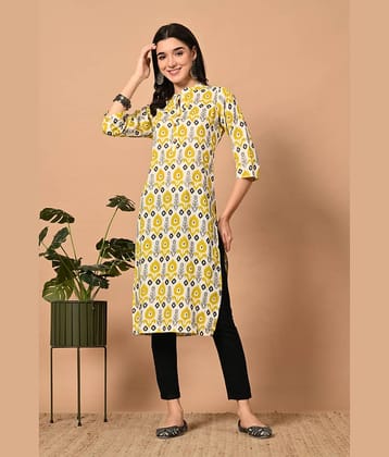 MAUKA Pack of 1 Rayon Printed Straight Women's Kurti - ( Yellow )