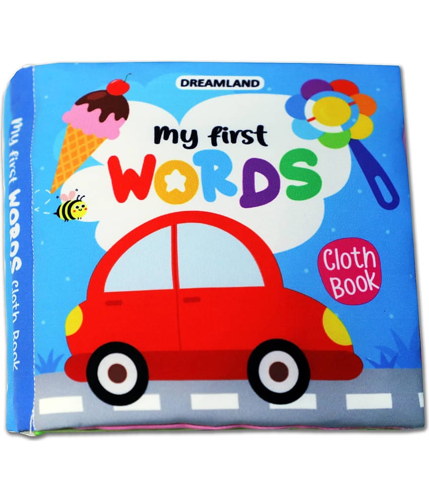 Dreamland Baby My First Cloth Book First Words with Squeaker and Crinkle Paper Cloth Books for Toddler Kids Early Development Cloth Book Learning Educational Baby Toys Soft Toys Gifts for Kids