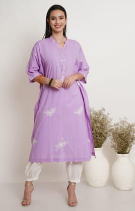 Mauve Applique Embroidery Kaftan-S / Mauve
