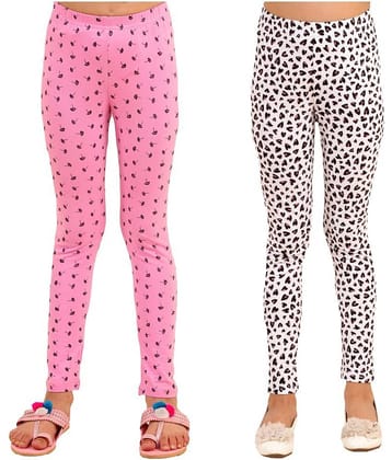 Kids Cave Pack of 2 Girls Cotton Blend Leggings ( Baby Pink )