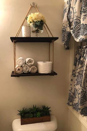 Wood Hanging Shelf Wall Swing Storage Shelves Jute Rope Organizer Rack, 2 Tier Wood Hanging Shelf Wall Swing Storage Shelves Jute Rope Organizer Rack, 2 Tier