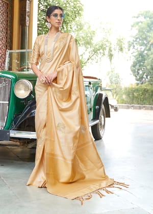 Princess Golden Beige Woven Banarasi Silk Saree