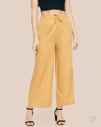 Solid Wide Leg Palazzo - Caramel Custard-S / Caramel Custard