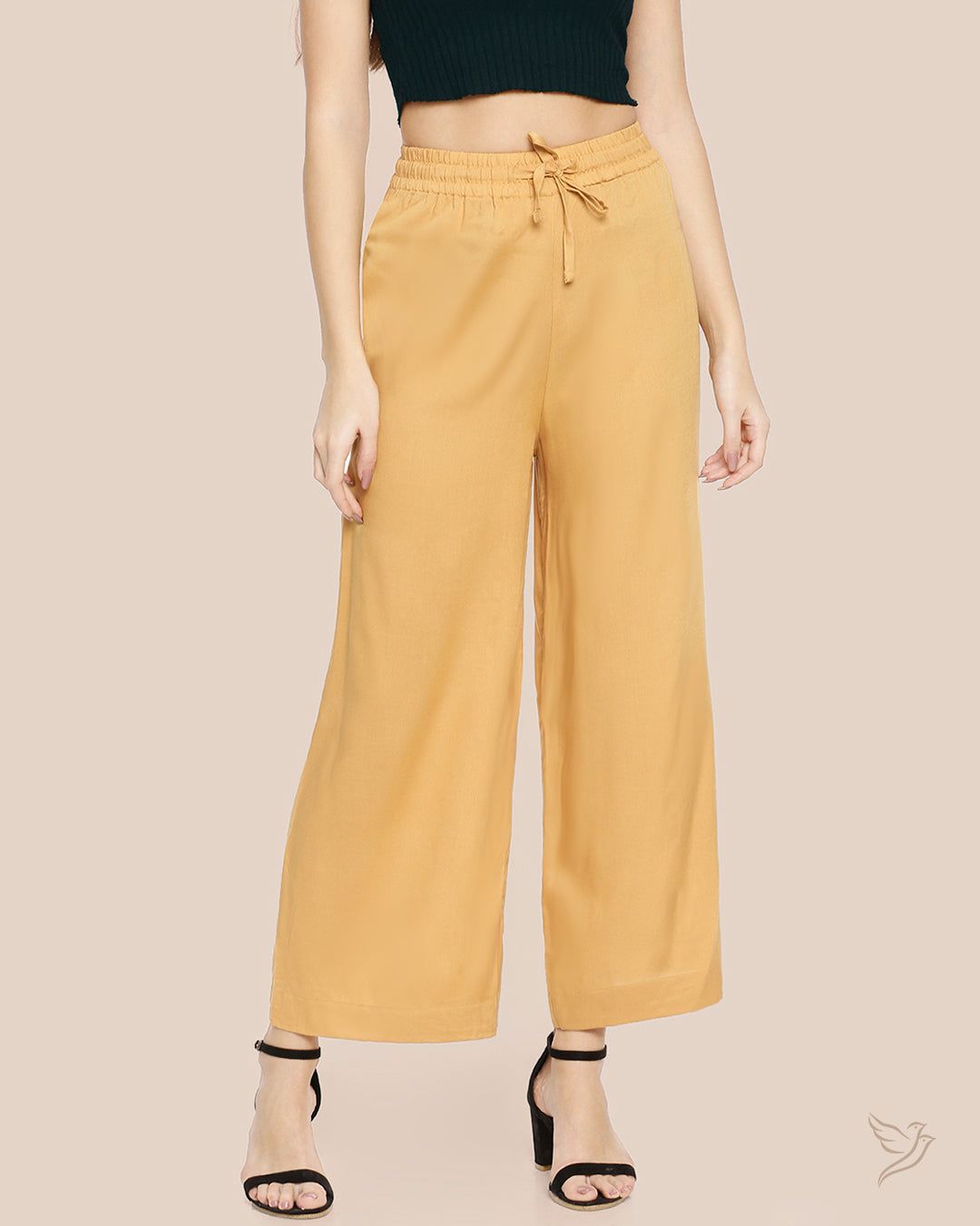 Solid Wide Leg Palazzo - Caramel Custard-S / Caramel Custard