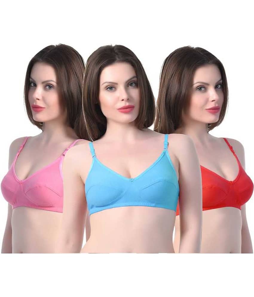 Kiran Enterprises Pack of 3 Cotton Non Padded Women's Everyday Bra ( Multi Color )