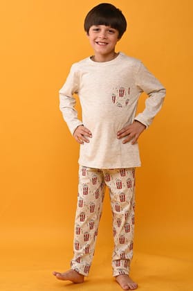 POPCORN BOYS PYJAMA SET - ECRU MELANGE-0-6 MONTHS / 2N / GREEN/NAVY