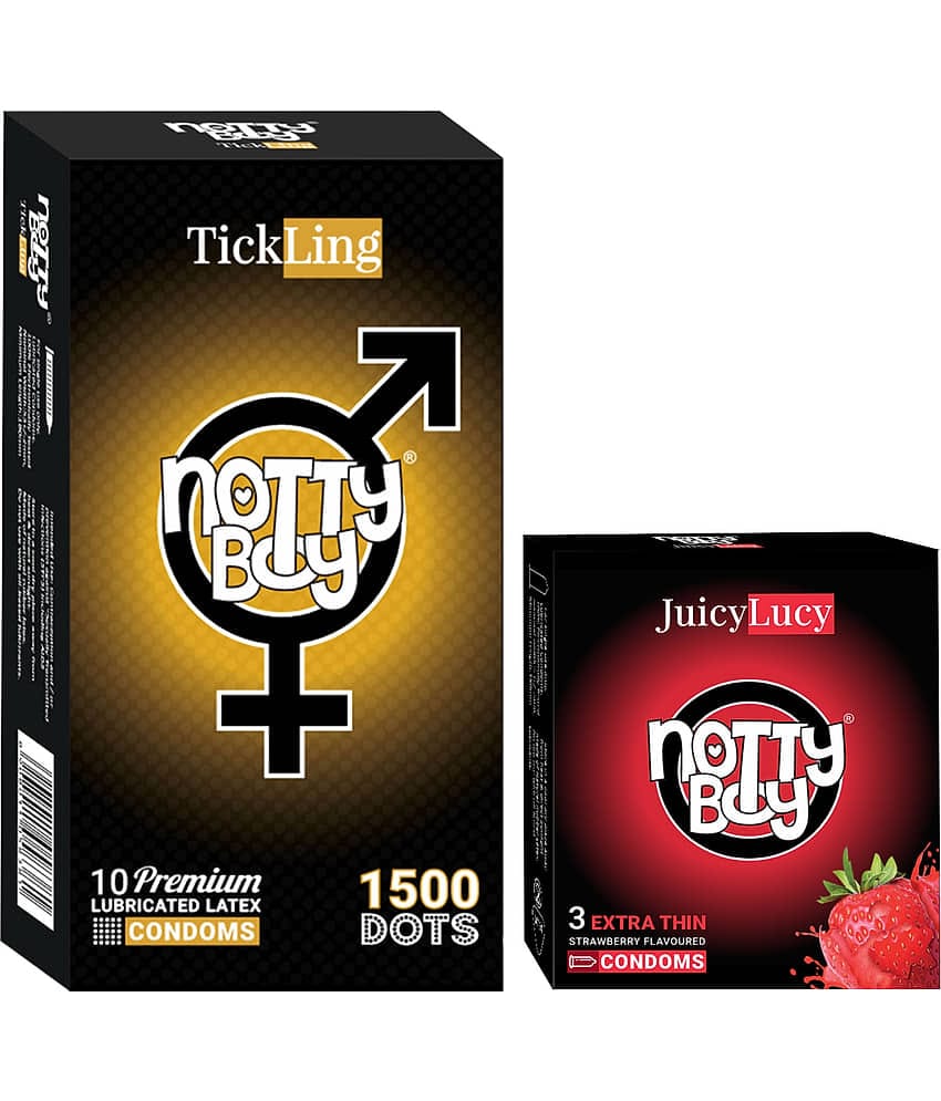 NottyBoy Strawberry Flavoured and Super Dotted With 1500 Dots Condoms -  Set of 2, 13 Pieces