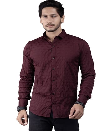 JEEVAAN - THE PERFECT FASHION Cotton Blend Slim Fit Popcorn Textured Full Sleeves Men's Casual Shirt - Maroon ( Pack of 1 )