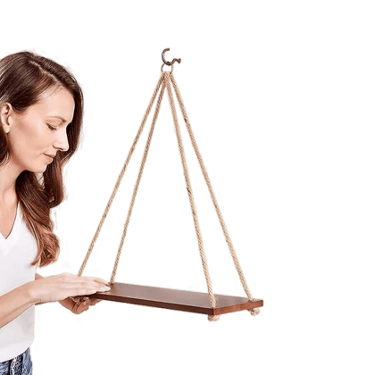 Hanging Shelves - Adjustable Rope Hanging Shelf, Wall Hanging Decor, Lightweight, Premium Wooden Shelf, Hanging Plant Shelf for Bedroom and Living Room (1 Pcs)
